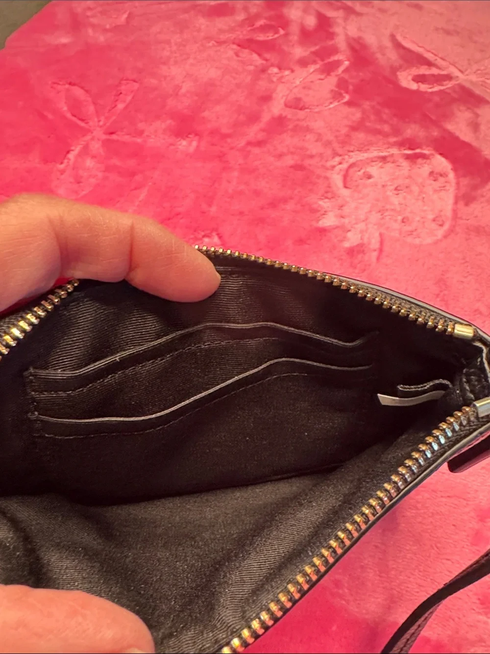 Coach Metallic Bronze & Black Leather Wristlet – Zip Pouch – 6.5 x 4.25